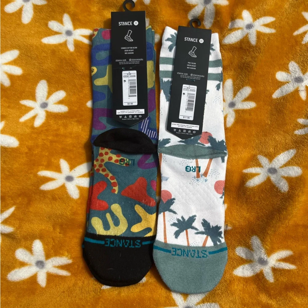 2x NWT STANCE Kids' Lg Wade Collection Casual Socks Colorful & Palm tree print